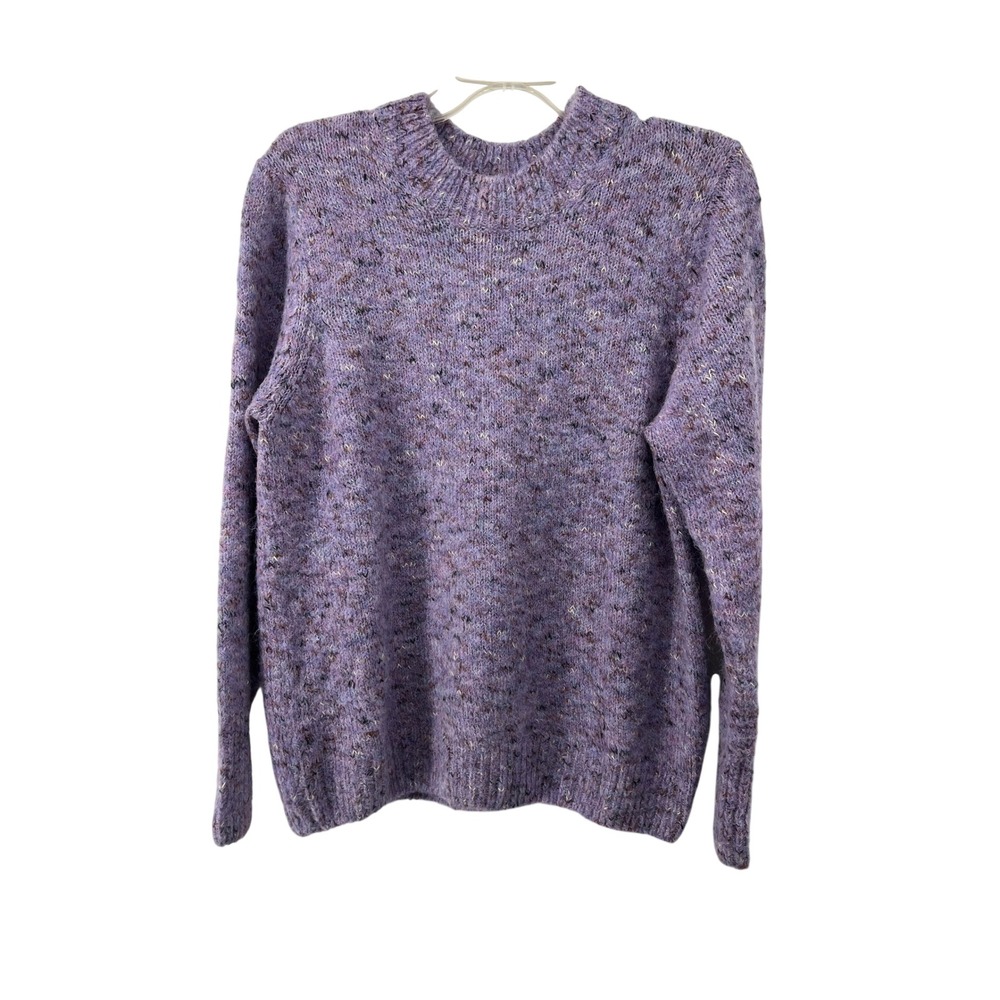 Hatley Women Purple Marl Wool Blend Crew Neck Knit Sweater Large L Pullover